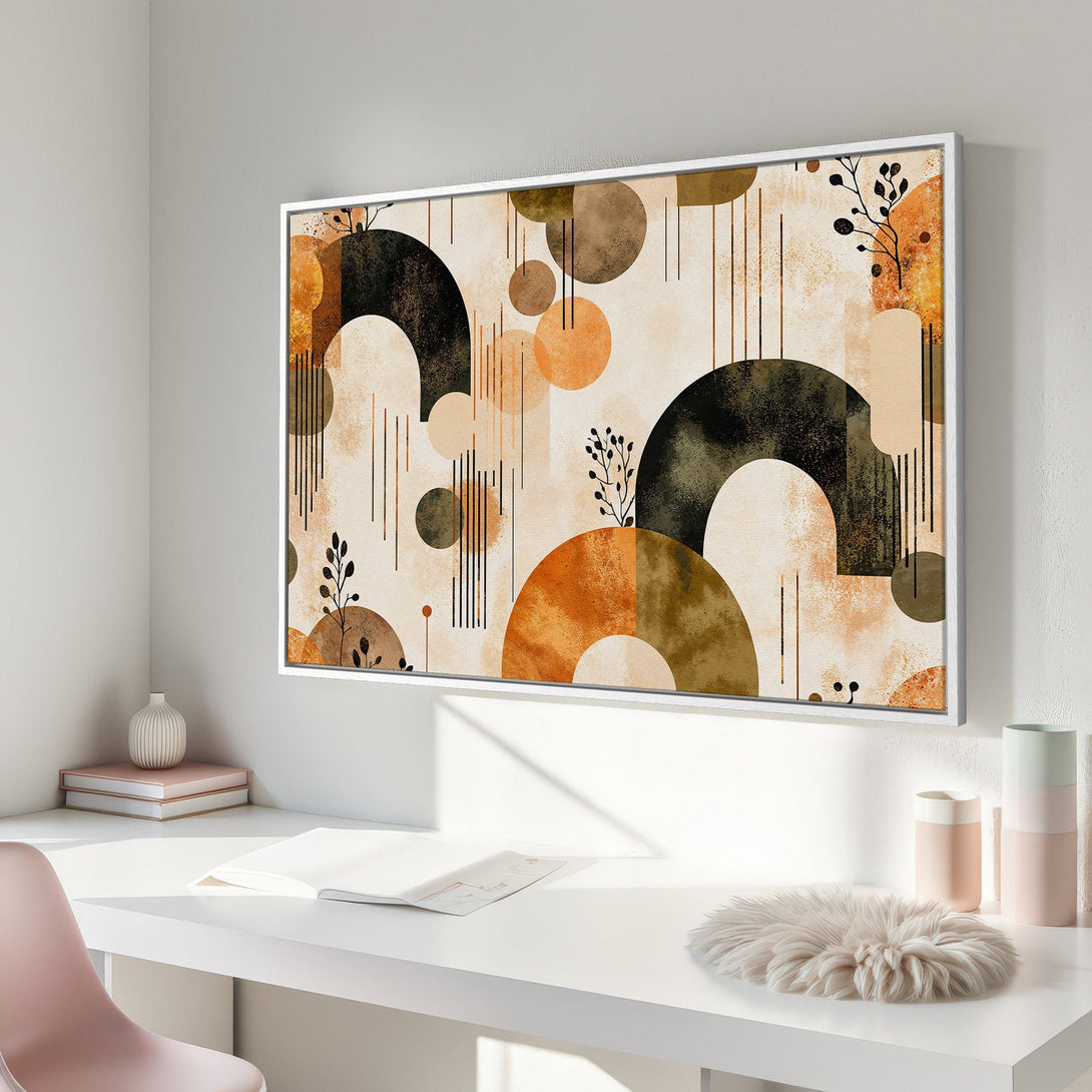 Framed Wall Art featuring abstract geometric design in warm earth tones. Modern Canvas Print perfect for any home decor style.