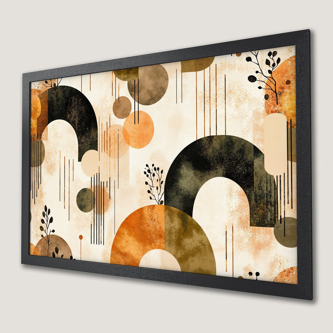Framed Poster featuring abstract geometric art in warm earth tones. Modern style poster perfect for any home decor.