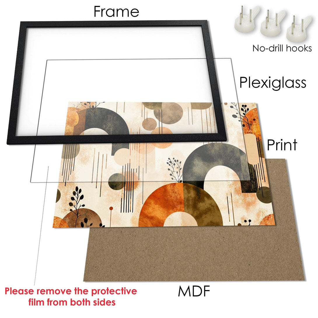 Framed Poster with abstract art in warm earth tones. Modern wall decor for your home.