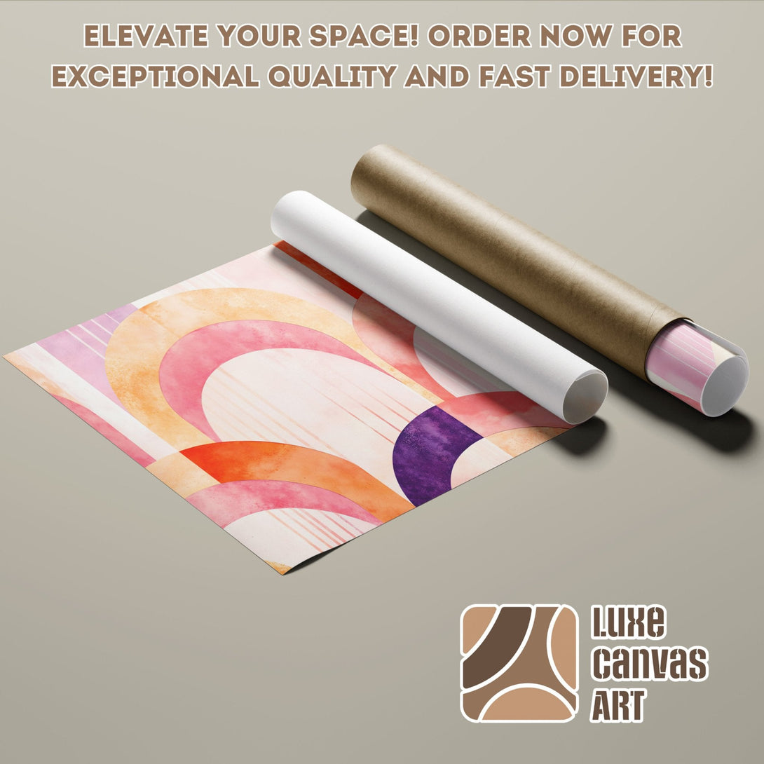 Abstract art Poster Roll in warm pink, orange, and purple tones. Elevate your space!