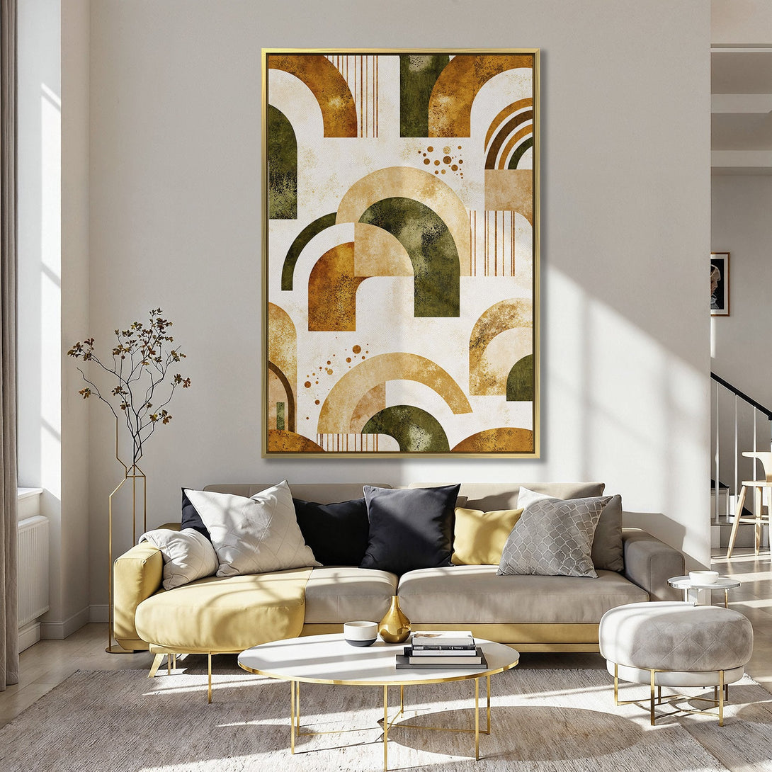Abstract Canvas Print with geometric arches in earthy tones, perfect for adding a touch of modern art to your home decor.