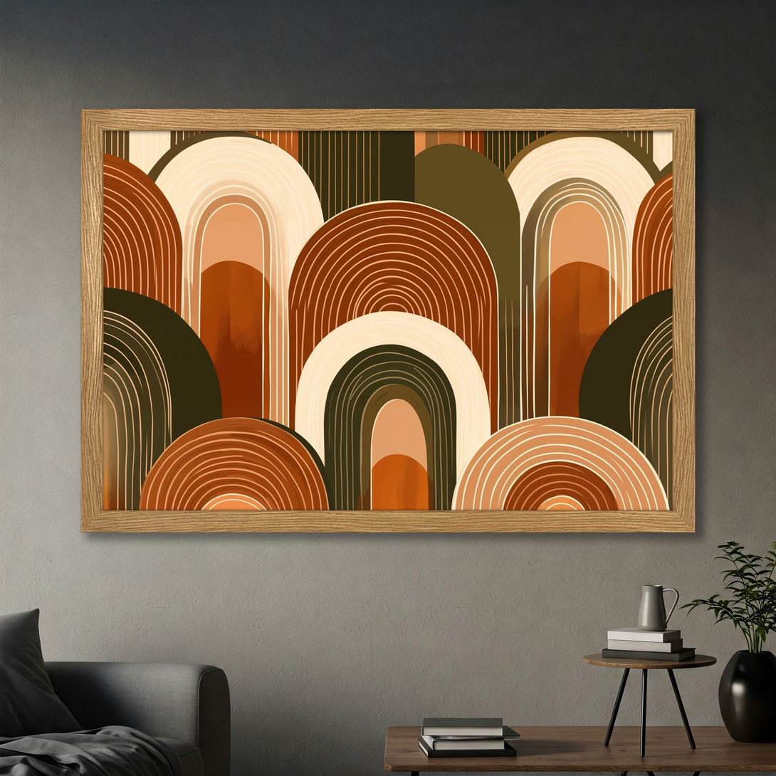 Framed Poster featuring a modern abstract design with warm earth tones. Perfect wall art for a stylish home.