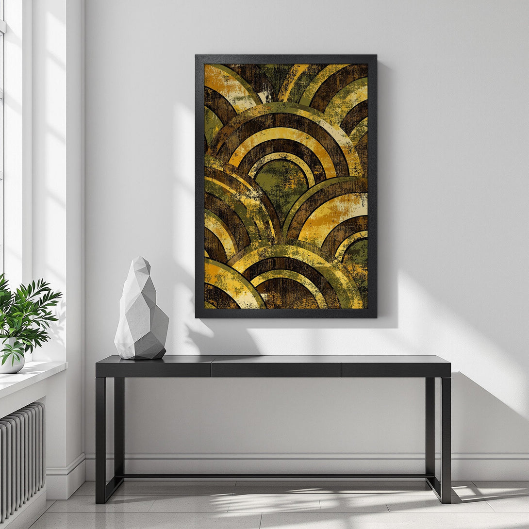 Framed Poster featuring abstract geometric design in earthy tones. Perfect wall art for your home.