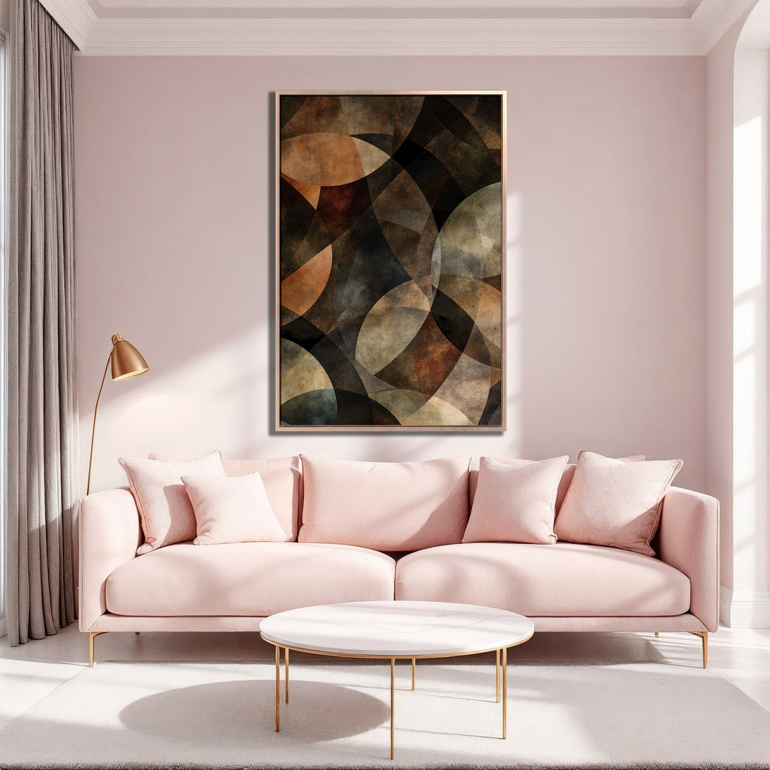 Framed Wall Art featuring abstract geometric design in warm earth tones. Modern art canvas print adds a touch of elegance to any interior.