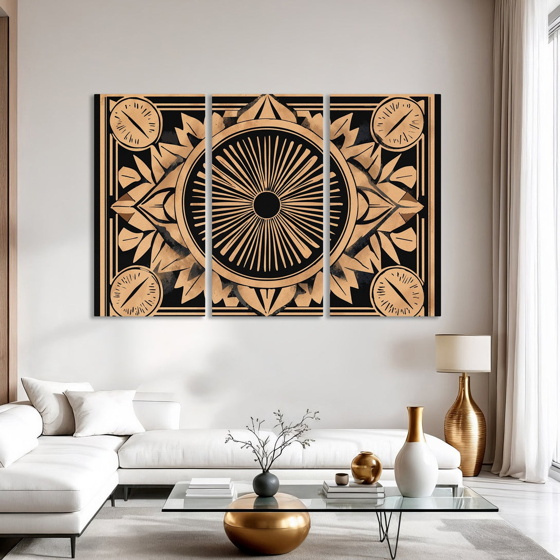 Canvas Print of a geometric Art Deco design in black and gold, adding a touch of luxury to any interior.
