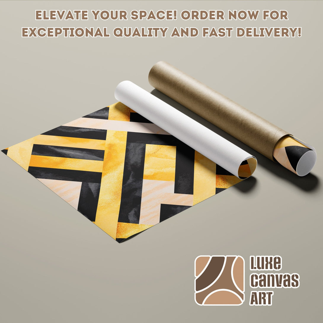 Abstract geometric Poster Roll in yellow, black, and beige. Elevate your space!
