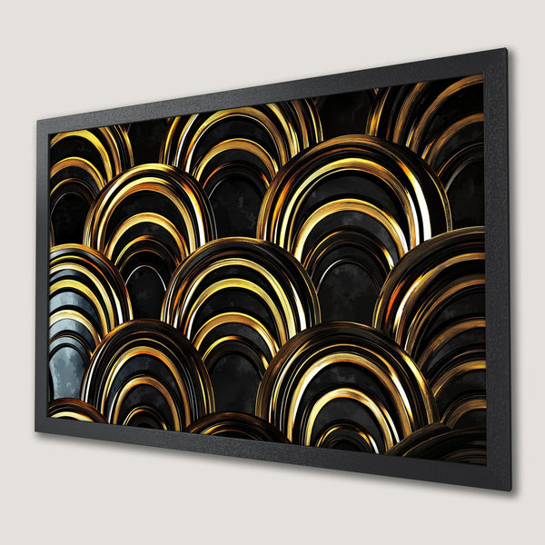 Framed Poster featuring a modern, abstract design with black and gold geometric shapes. Perfect for adding a touch of luxury!