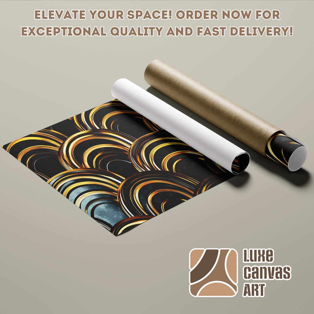 Abstract art poster roll with black, gold, and teal color palette. Elevate your space with this unique Poster!
