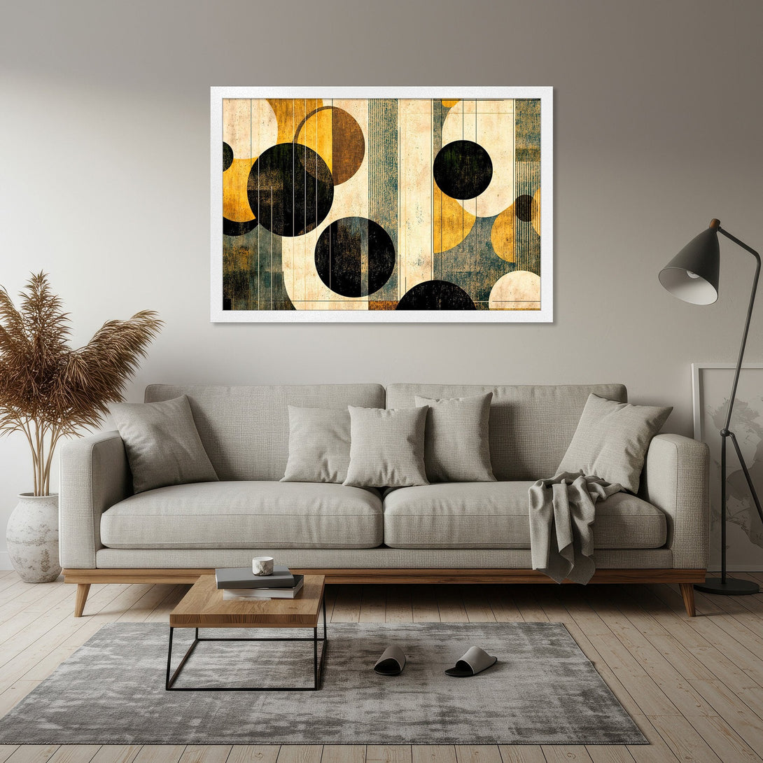 Framed Poster featuring abstract geometric art in a neutral color palette. Modern wall art perfect for home decor.