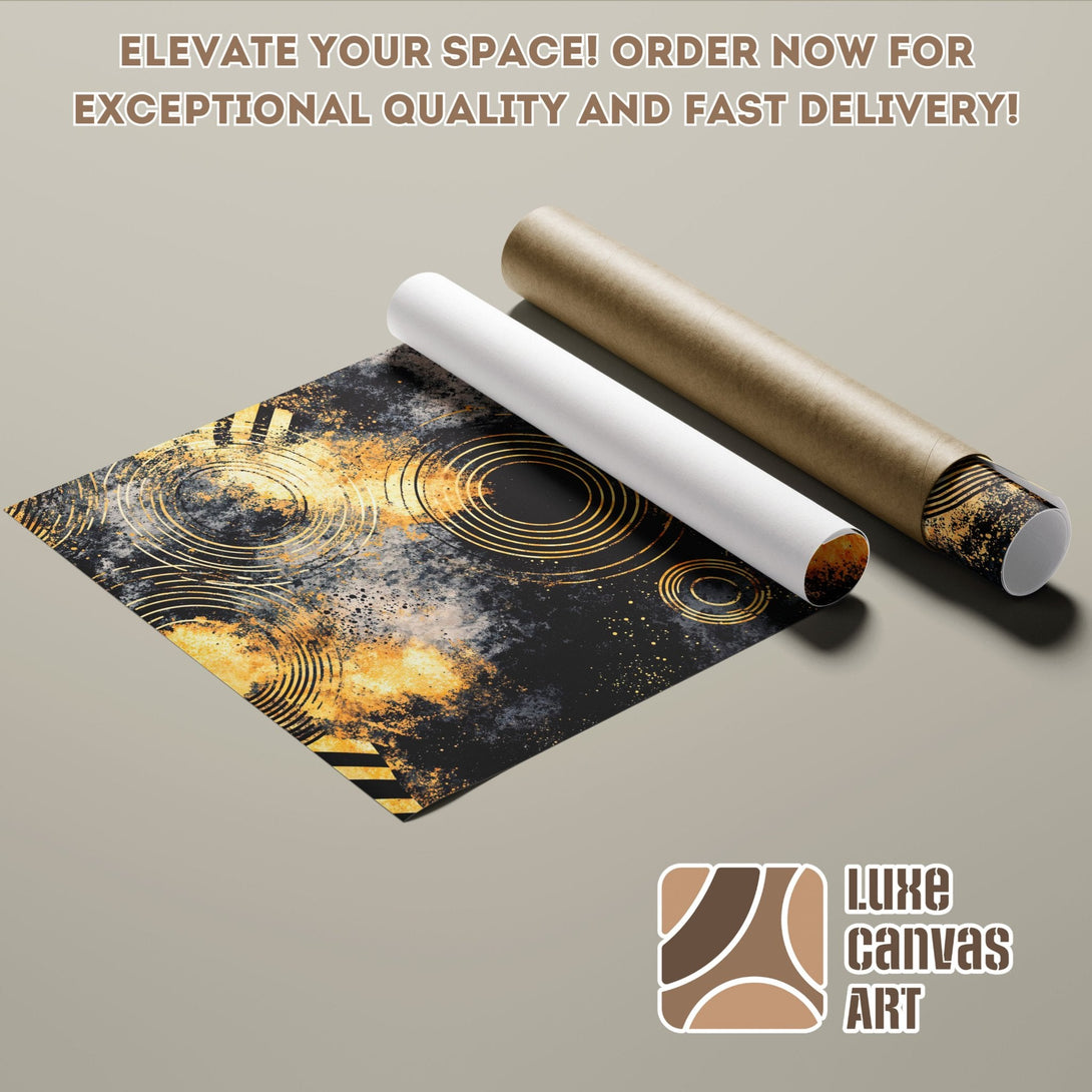 Abstract art Poster Roll with gold, black, and gray color palette. Elevate your space!