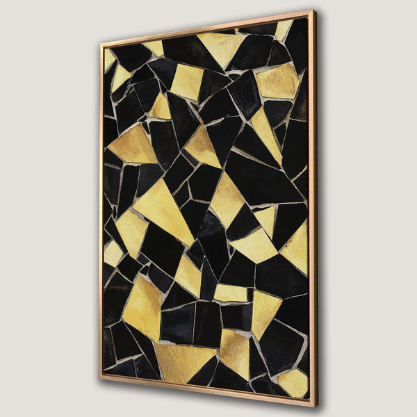 Framed Wall Art: Abstract mosaic design in black and gold. Modern canvas print adds a touch of luxury to any space. Shop now for unique wall decor!