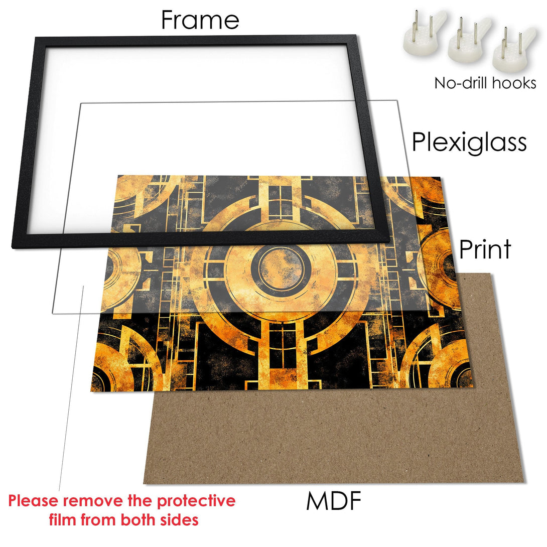 Framed Poster: Art Deco design in black and gold. Modern wall art for your home.