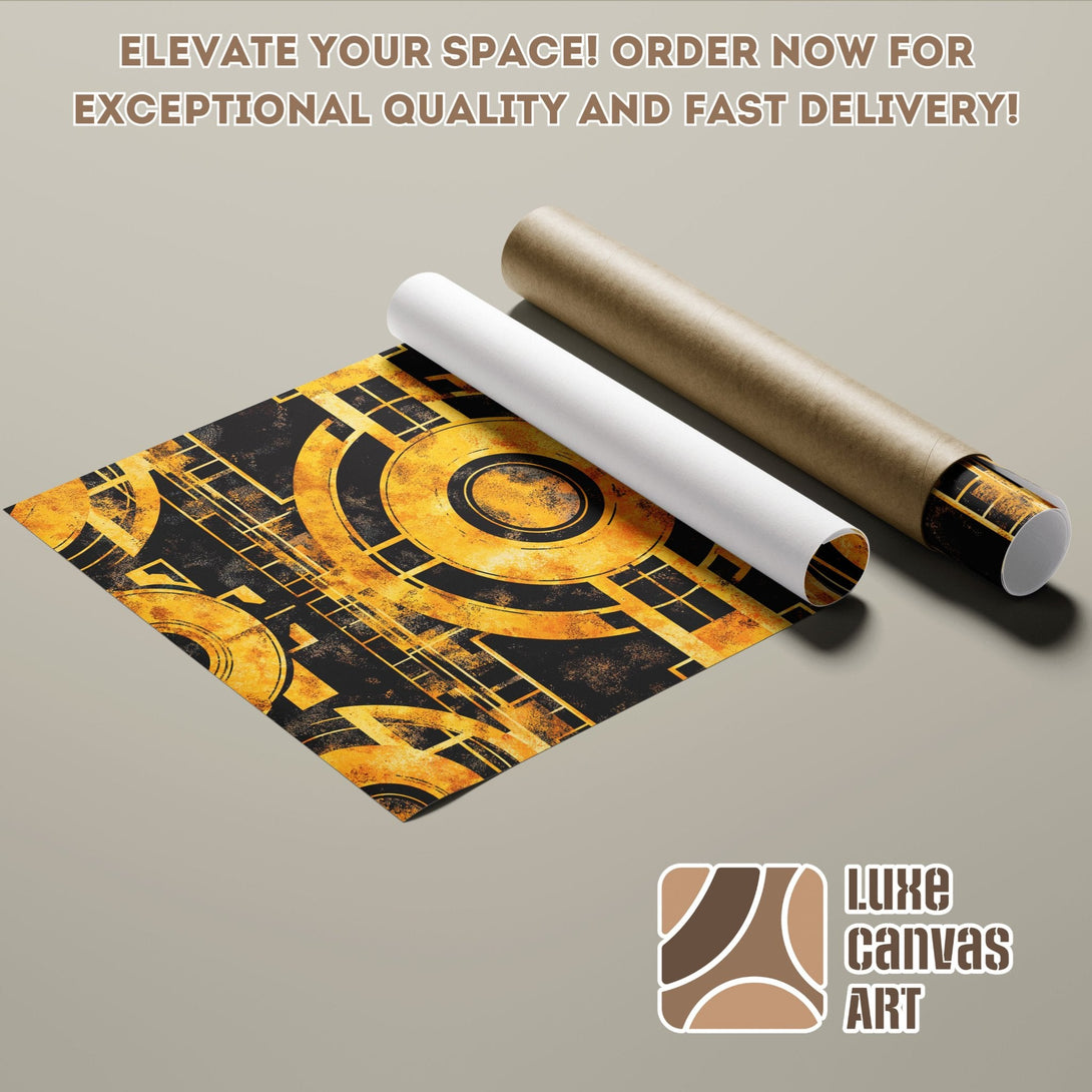 Abstract art Poster Roll in black & gold. Elevate your space with Luxe Canvas Art!