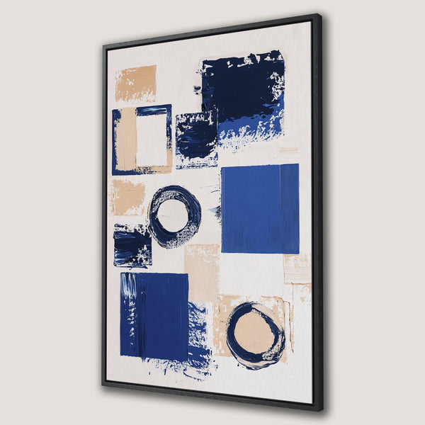 Framed Wall Art: Abstract art Canvas Print with navy blue and beige brushstrokes on a white background. Modern art for your home decor.