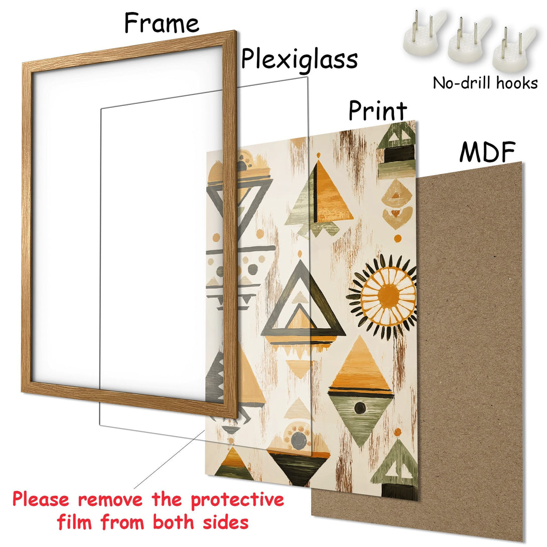 Framed Poster with geometric design in earthy tones. Modern art print for your home decor. Easy to hang!