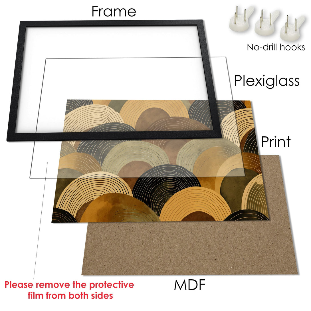 Framed Poster with abstract geometric design in warm earth tones. Perfect wall art for any space!