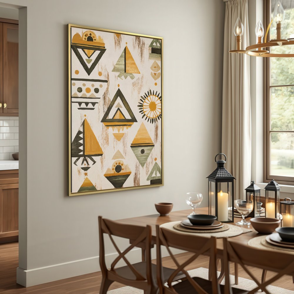 Canvas Print featuring abstract geometric art in earthy tones, perfect for adding a touch of boho style to your home decor.