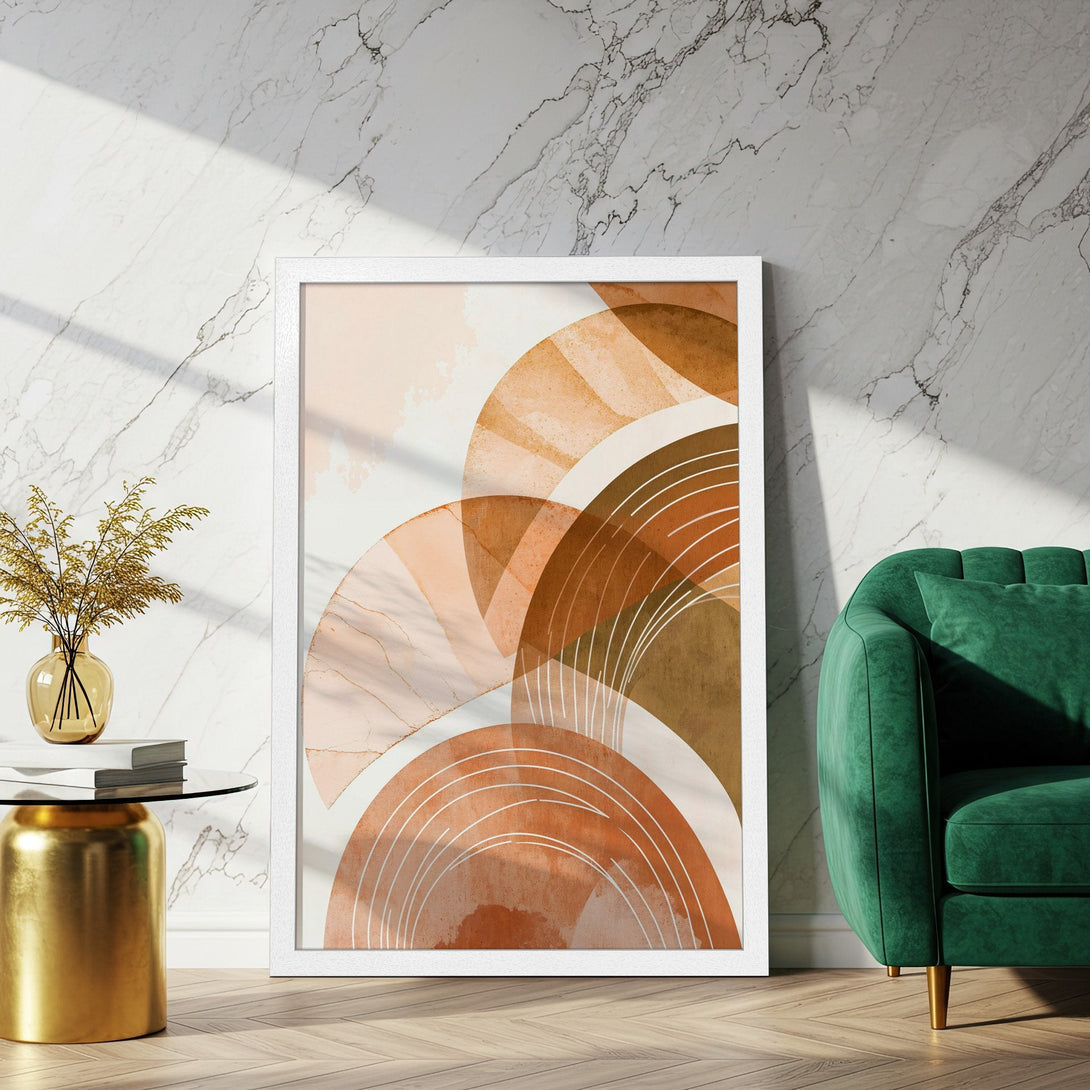 Framed Poster featuring abstract art in warm earth tones. Modern style, perfect for adding a touch of elegance to your home decor.