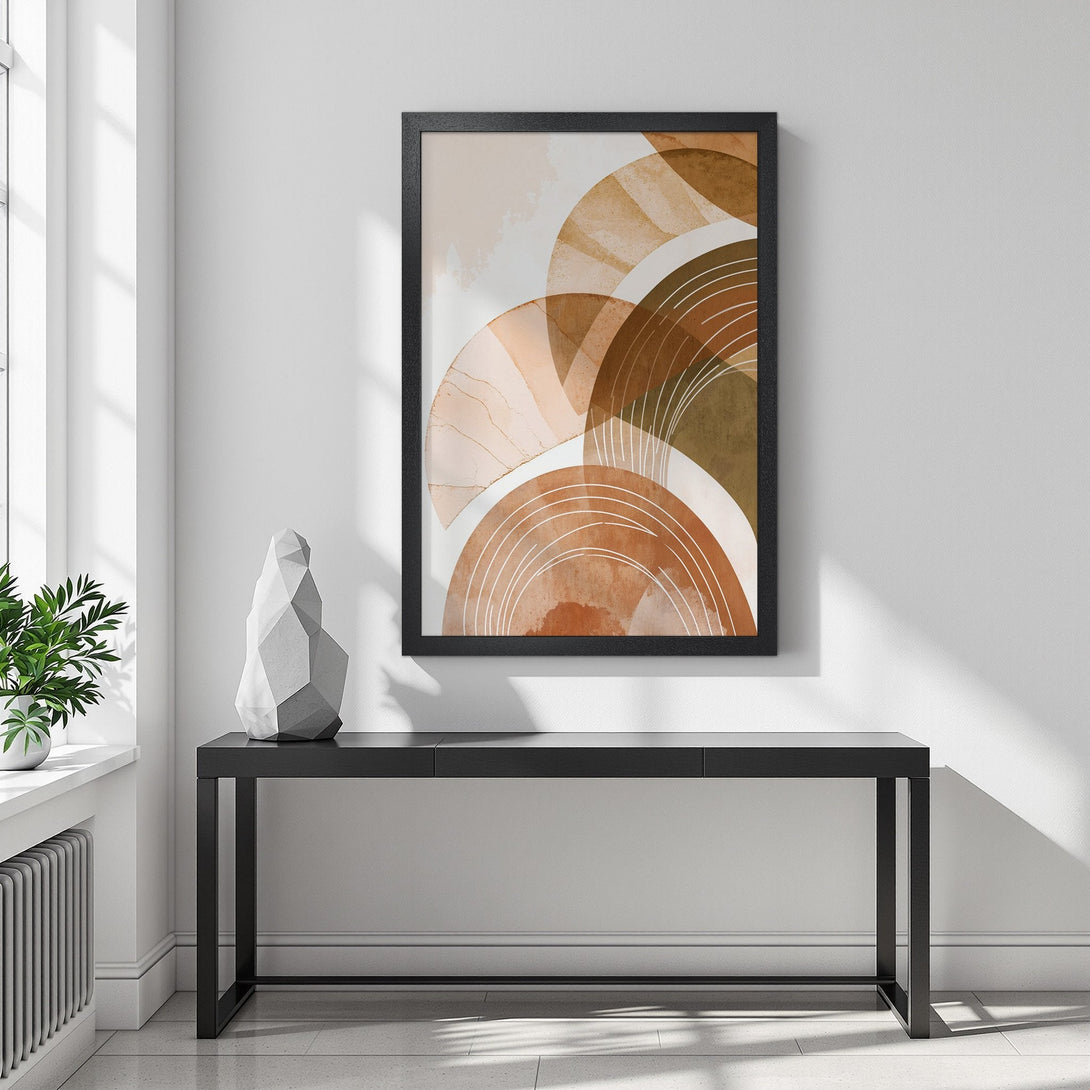 Framed Poster featuring abstract watercolor art in earthy tones. Modern home decor, perfect for any space.