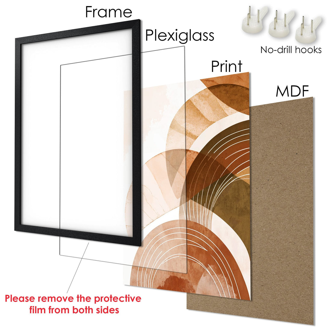 Framed Poster with abstract watercolor design in warm earth tones. Modern art print for home decor.