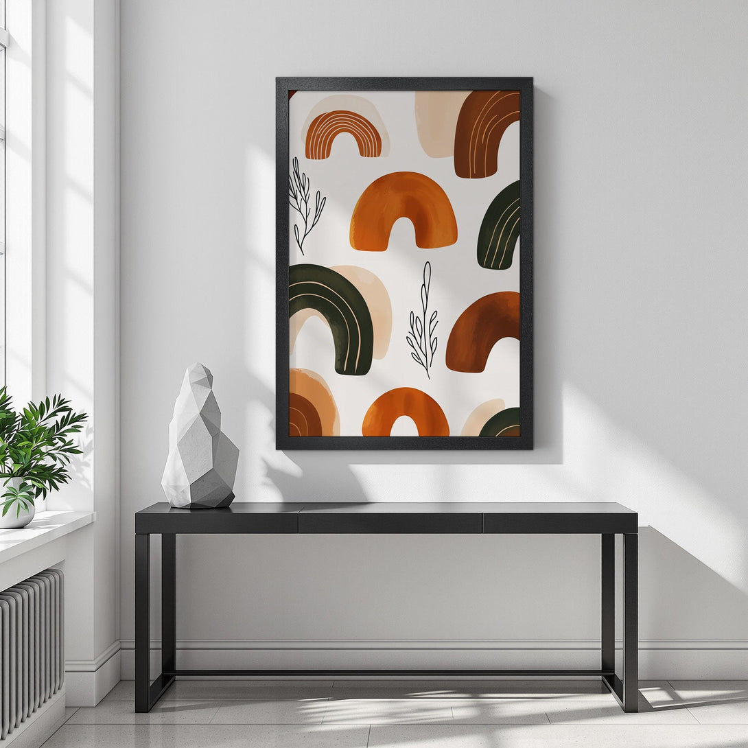 Framed Poster featuring abstract art with warm earth tones. Perfect for modern home decor!