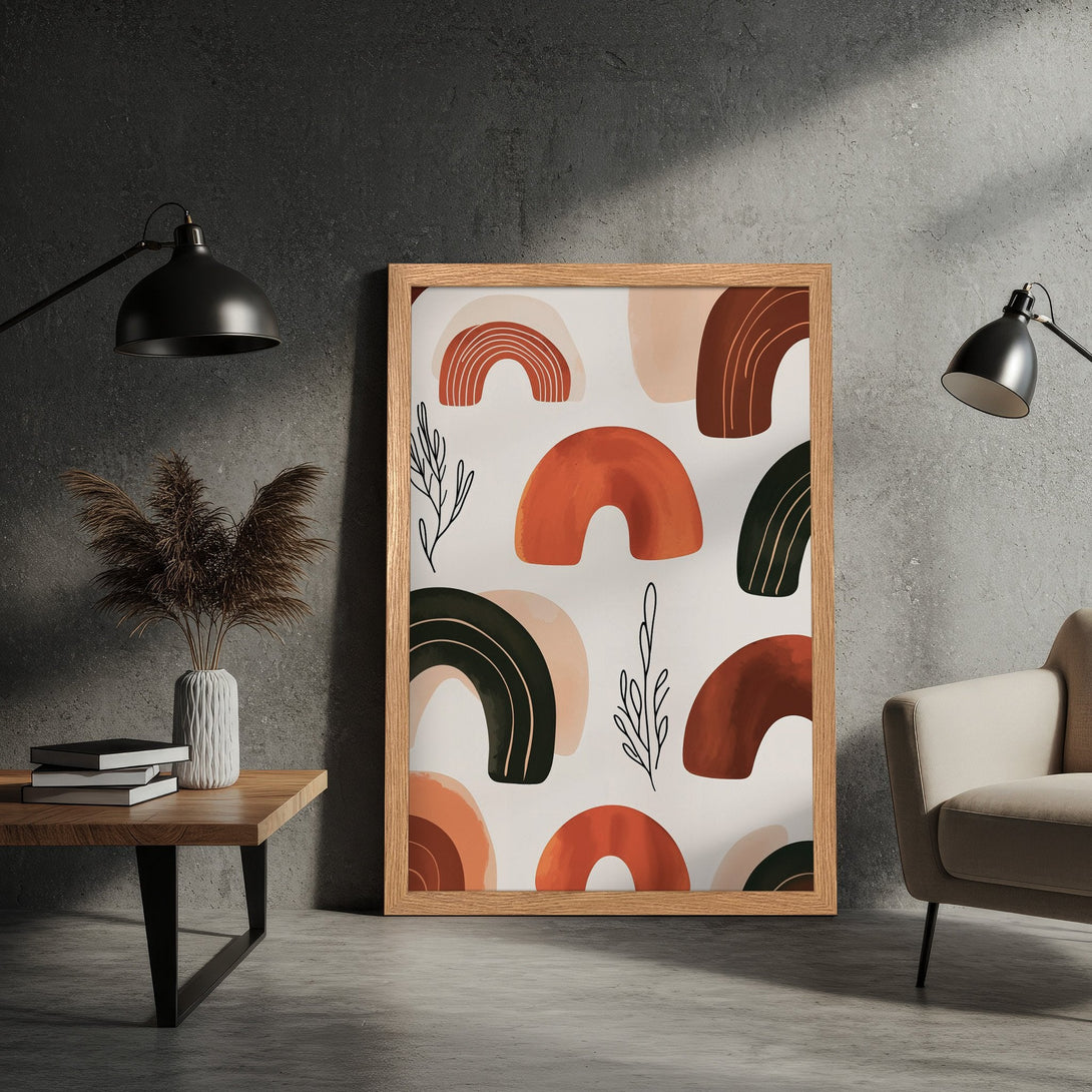 Framed Poster featuring abstract art with earth-tone colors. Modern style, perfect for home decor. Shop this stylish poster today!
