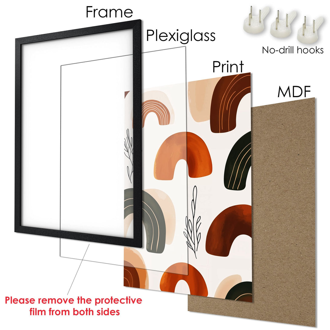 Framed Poster with abstract art in earth tones. Modern style, ready to hang. Add a touch of elegance to your space!