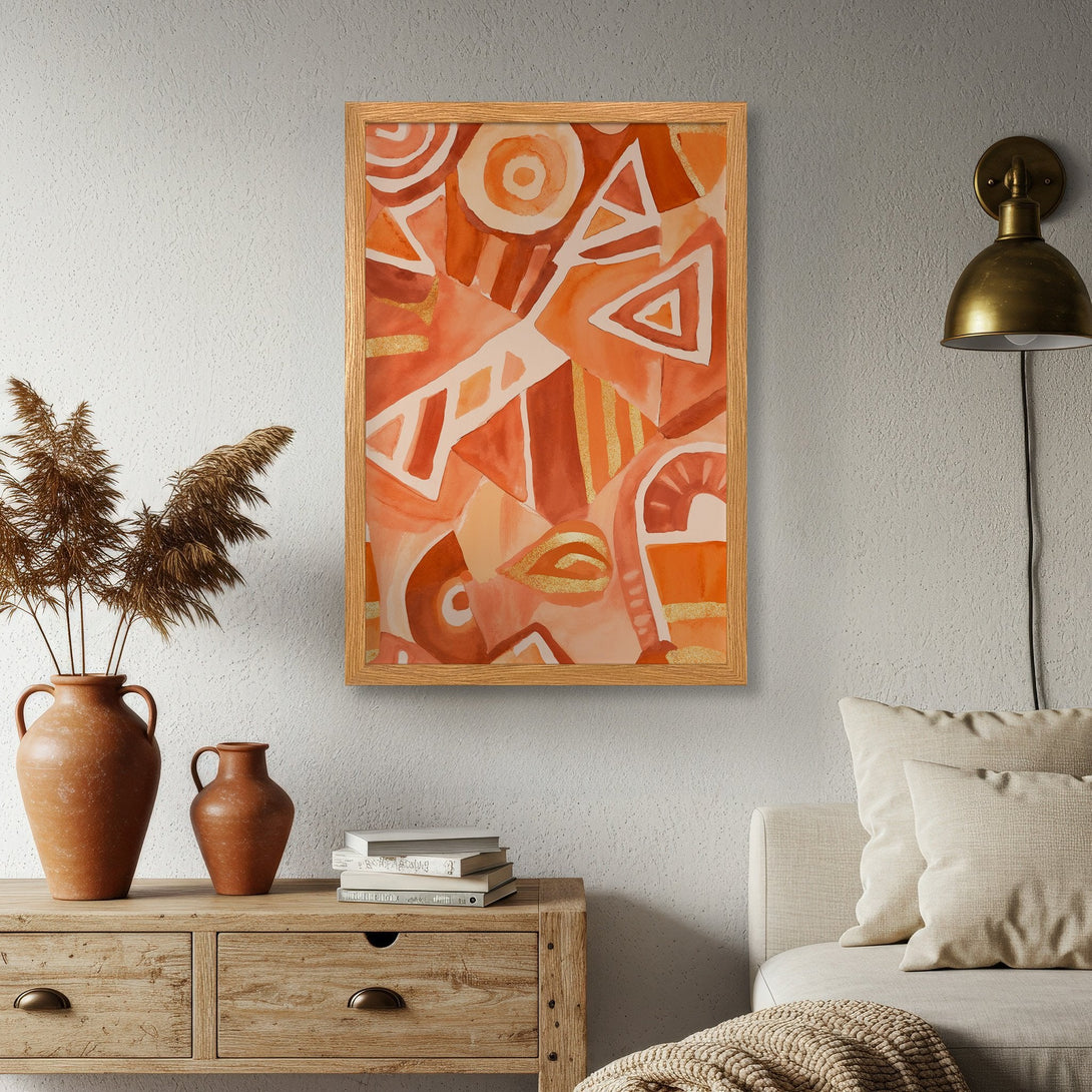 Framed Poster: Abstract art in warm orange tones. Modern style wall decor for home or office. Shop our art poster collection!