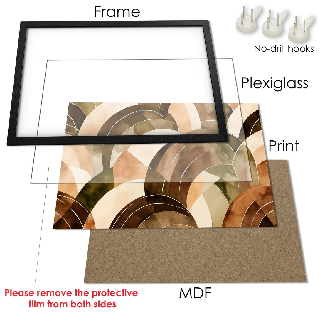Framed Poster featuring abstract watercolor design in warm earth tones. Perfect wall art for any space!