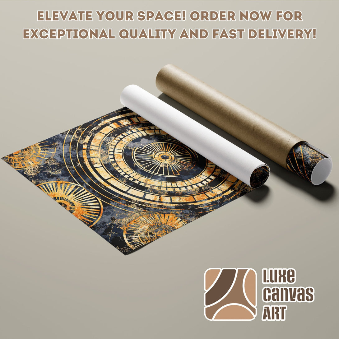 Abstract art Poster Roll with a navy, gold, and black color palette. Elevate your space!