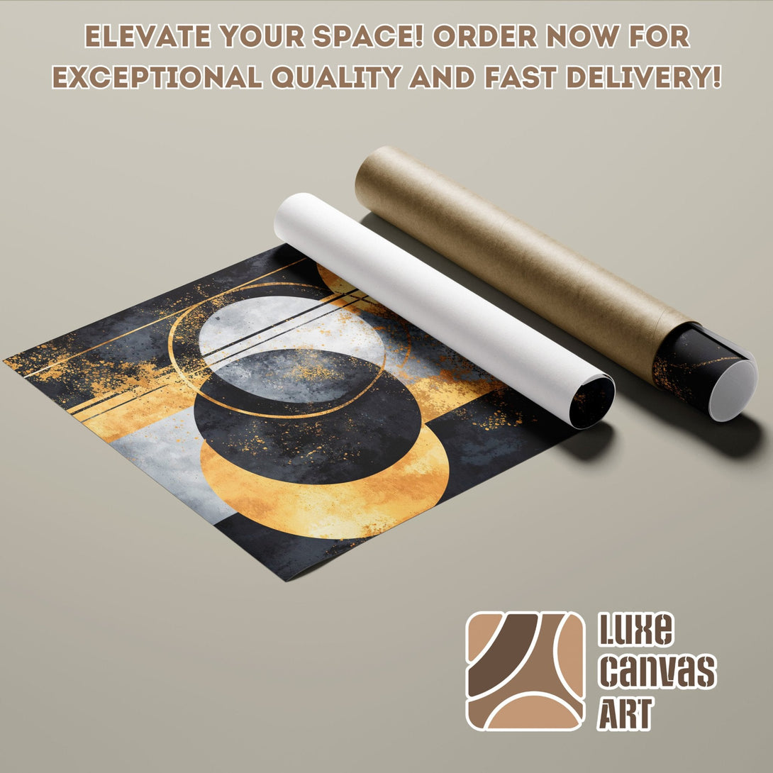 Abstract art Poster Roll in gold, black, and gray. Elevate your space with Luxe Canvas Art!
