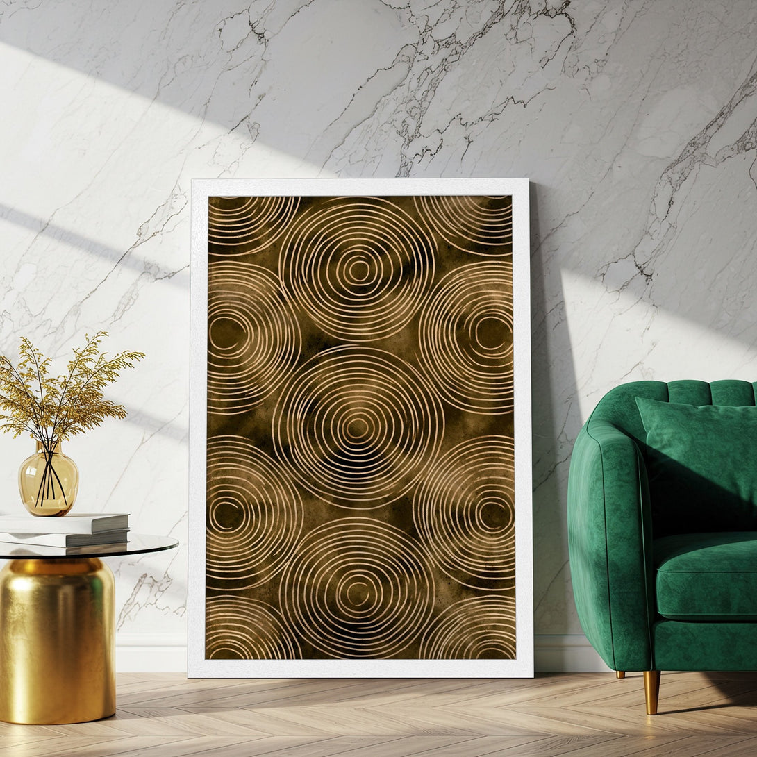 Framed Poster featuring a modern abstract design with concentric circles in a warm brown palette. Elevate your space with this stylish art piece!