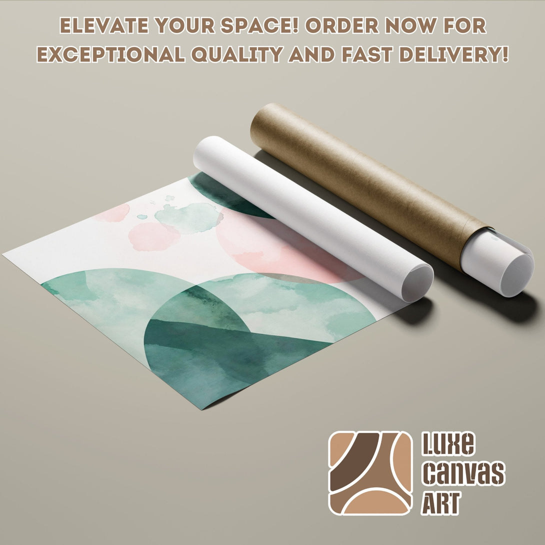 Abstract watercolor Poster Roll in pastel pinks and greens. Modern art for your home. Order now!