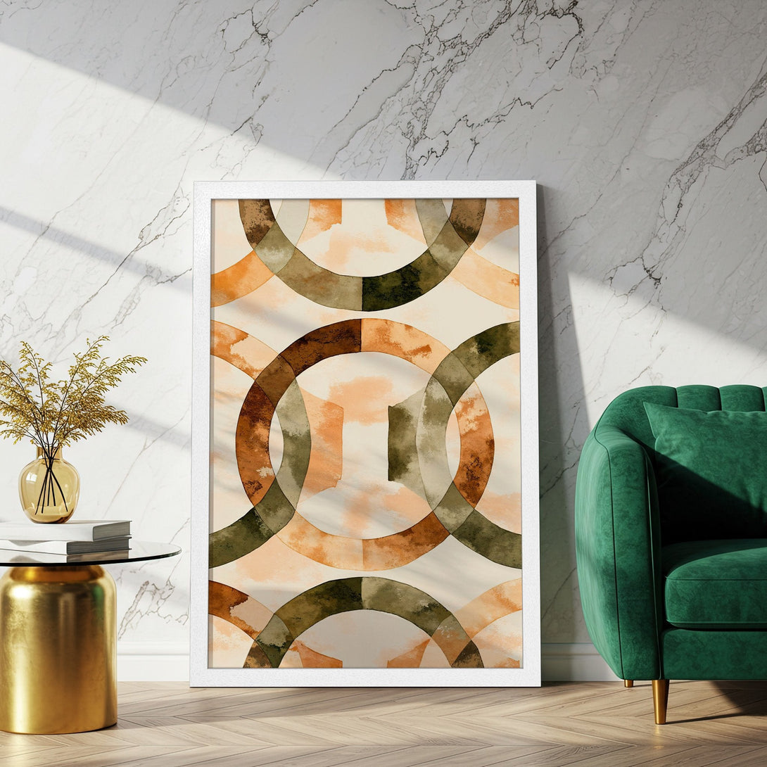 Framed Poster featuring abstract watercolor circles in earthy tones, perfect for adding a touch of modern art to your space.