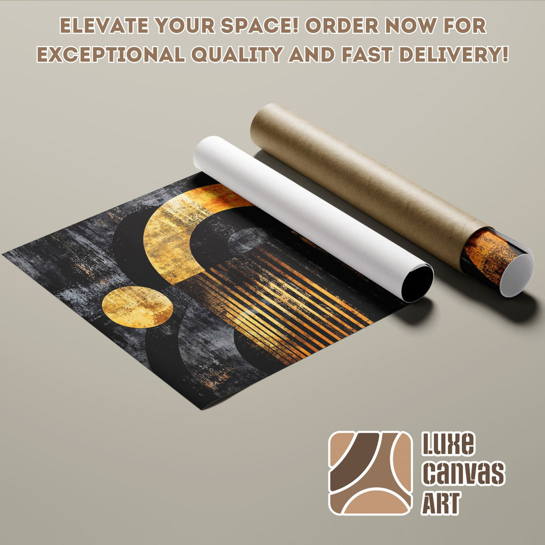 Abstract art poster roll in black, gold, and gray. Elevate your space with this modern Poster!