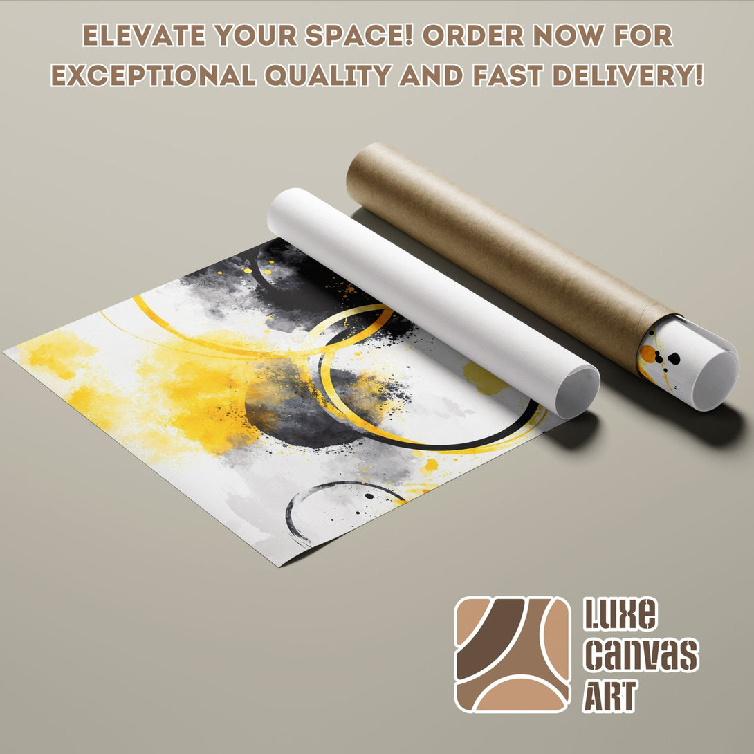 Abstract Poster Roll art in yellow, black, and gray. Elevate your space with Luxe Canvas Art!