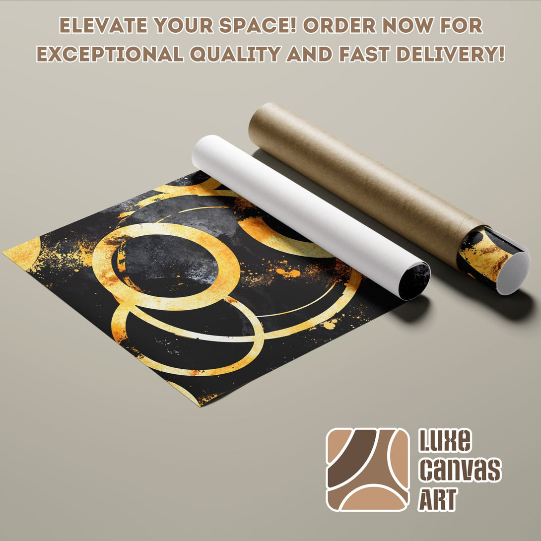 Abstract Poster Roll with gold and black design. Modern art, perfect for your space!