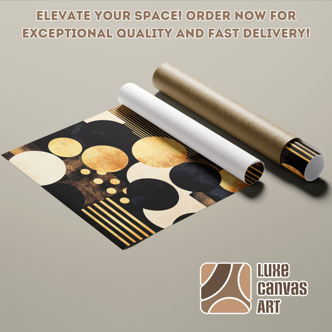 Abstract geometric Poster Roll in black, gold, and cream colors. Elevate your space!
