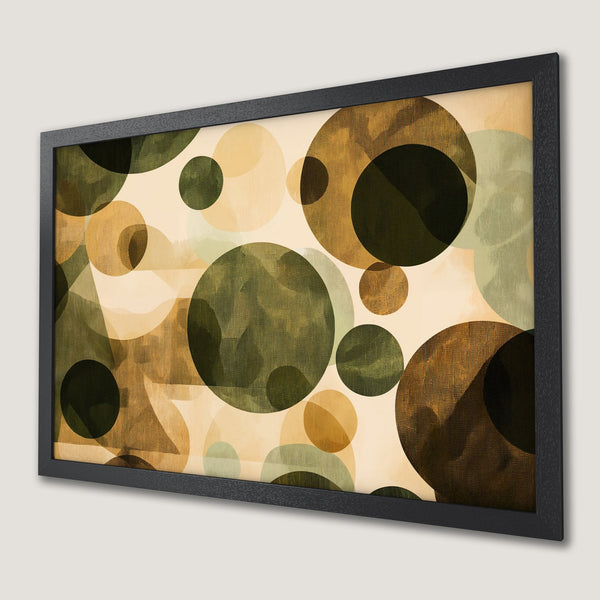 Framed Poster featuring abstract circles in earthy tones. Modern art print for stylish home decor.