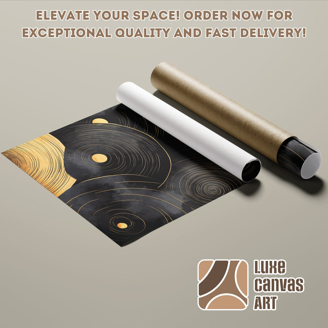 Abstract black and gold Poster Roll art. Modern style, neutral color palette. Elevate your space with Luxe Canvas Art!