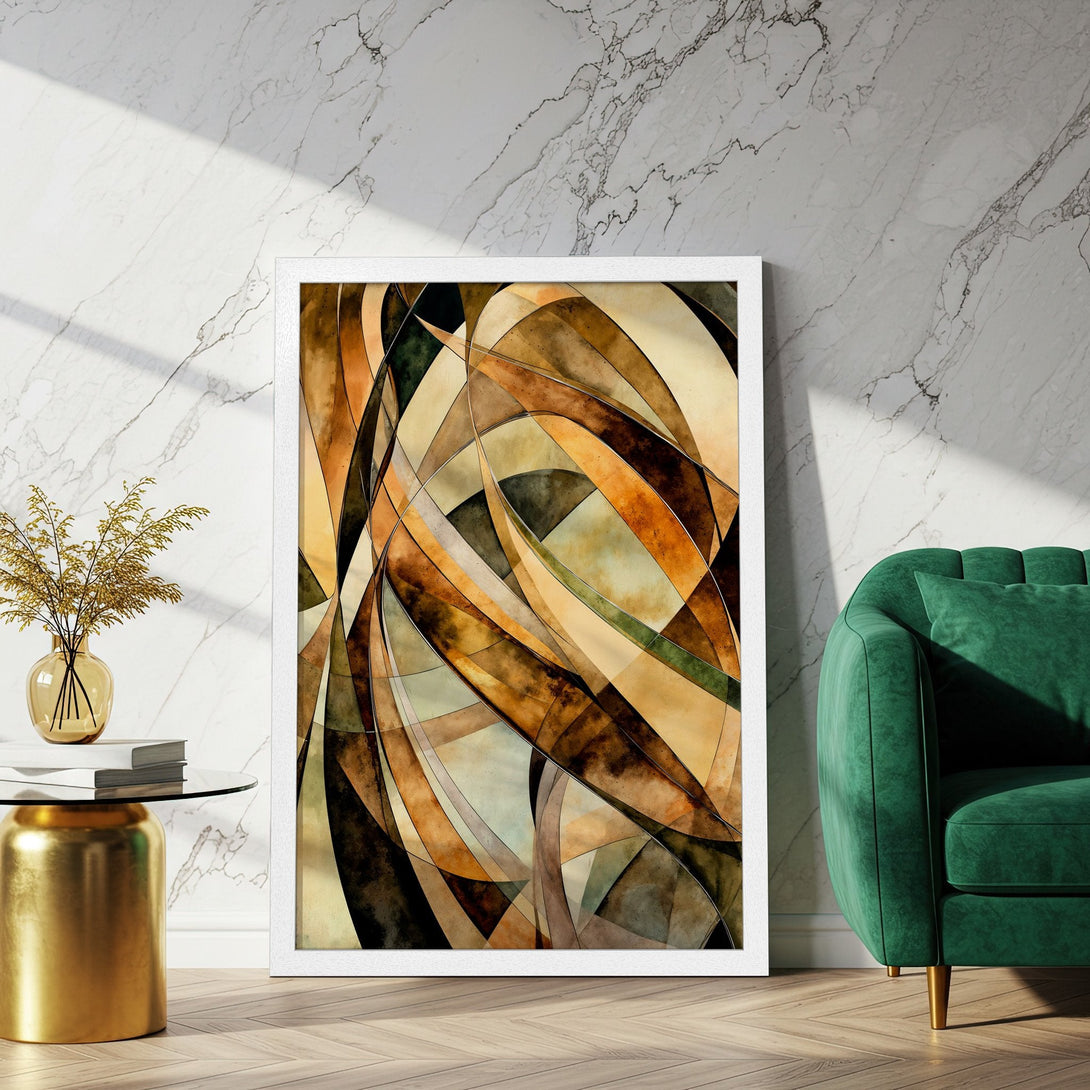 Framed Poster featuring an abstract watercolor design in warm earth tones. Perfect art for living room decor.