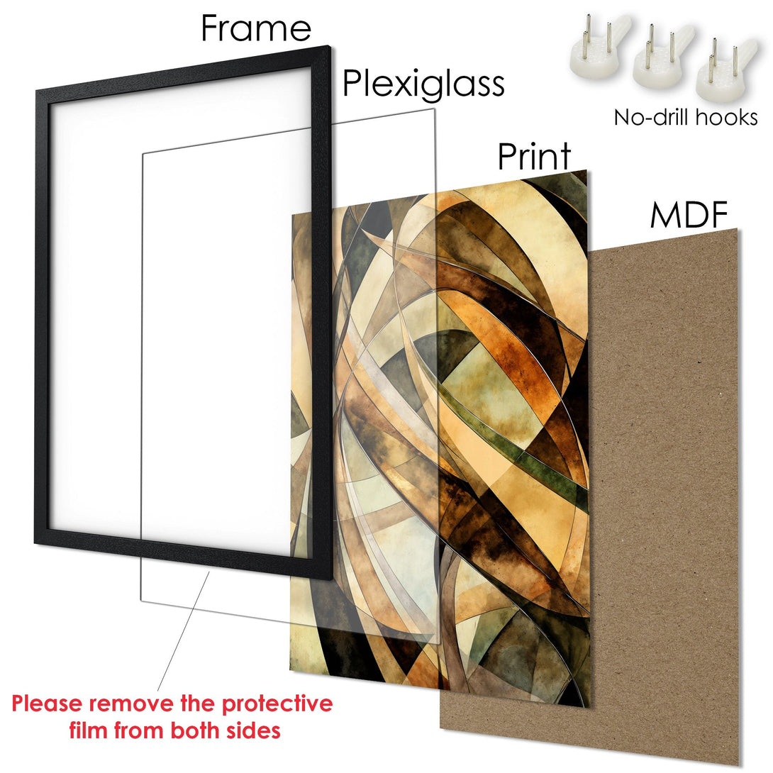 Framed Poster with abstract art in warm earth tones. Ready to hang art for your home!