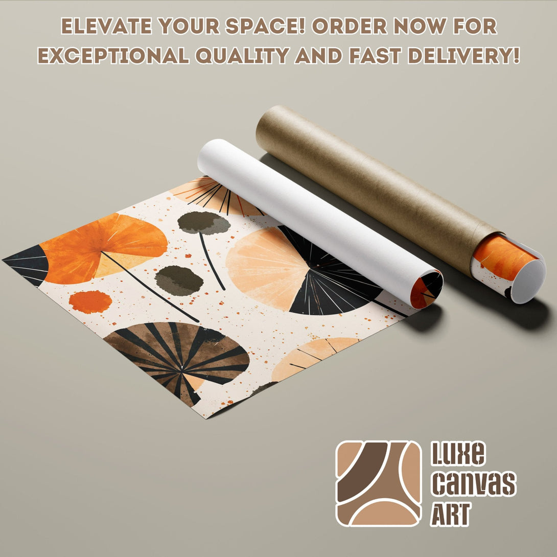 Abstract art poster roll with orange, brown, and black color palette. Elevate your space with this modern poster!