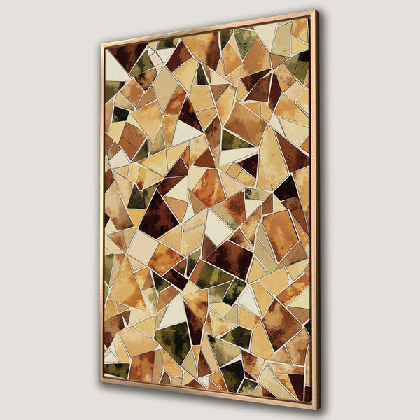 Framed Wall Art featuring an abstract mosaic design in warm earth tones. Perfect for adding a touch of modern art to any space.