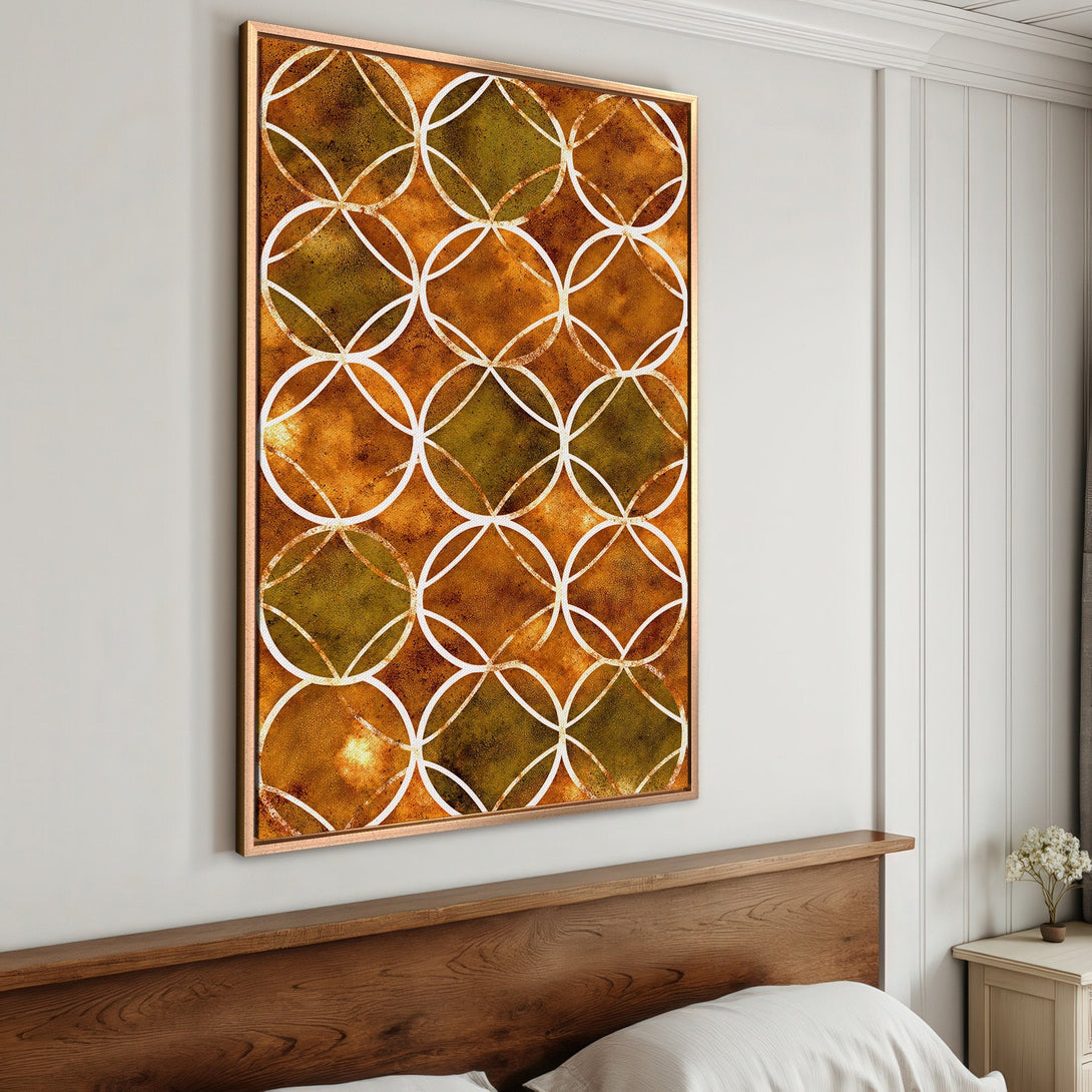 Framed Wall Art: Geometric abstract art in warm earth tones. Modern style Canvas Print with gold frame, perfect for adding a touch of elegance to any room.