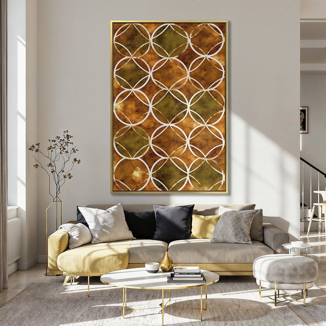 Canvas Print featuring an abstract geometric pattern in warm earth tones, a stylish addition to any home decor.