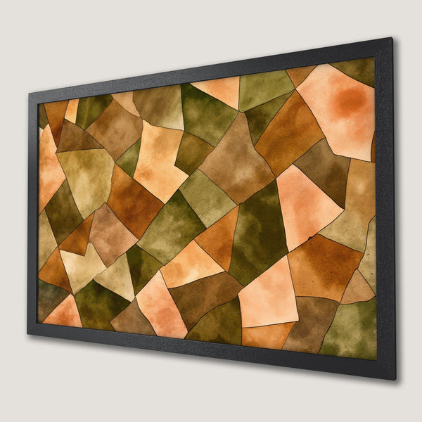 Framed Poster featuring an abstract geometric design in earthy tones. Enhance your space with this stylish art print!