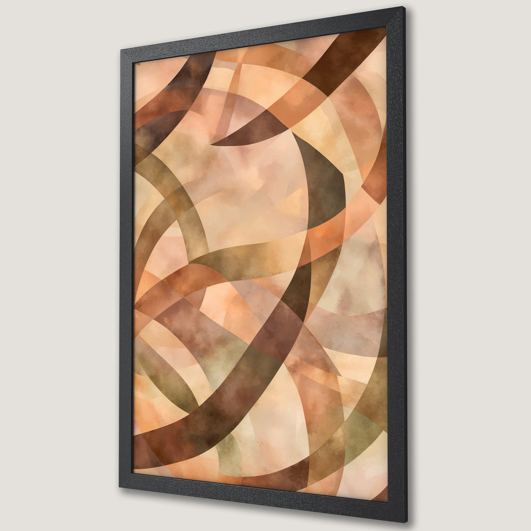 Framed Poster featuring an abstract design of overlapping arches in warm earth tones. Modern art print for home decor.