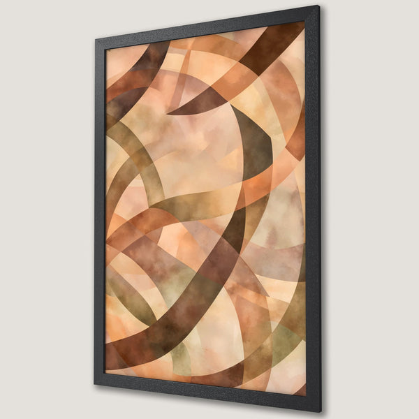 Framed Poster featuring an abstract design of overlapping arches in warm earth tones. Modern art print for home decor.