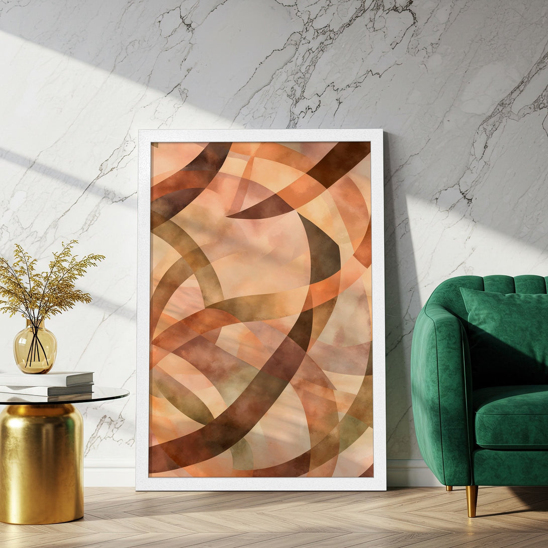 Framed Poster featuring abstract geometric art in warm earth tones. Modern wall decor for your home.
